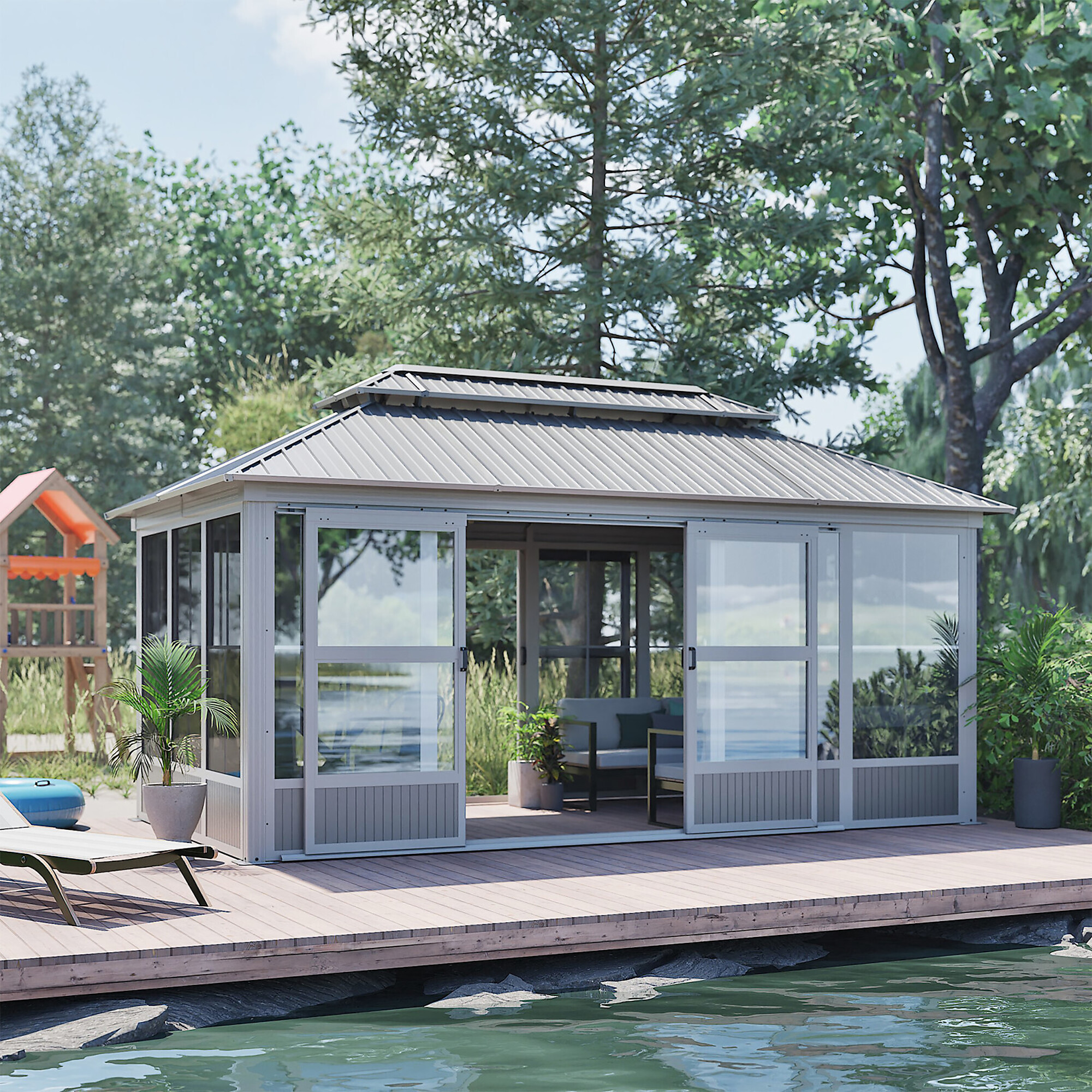 Sojag Olan 4-Season Solarium — 10ft. x 17ft., Aluminum Structure, Galvanized Steel Roof, Double Sliding Doors, Model# 448-9171174
